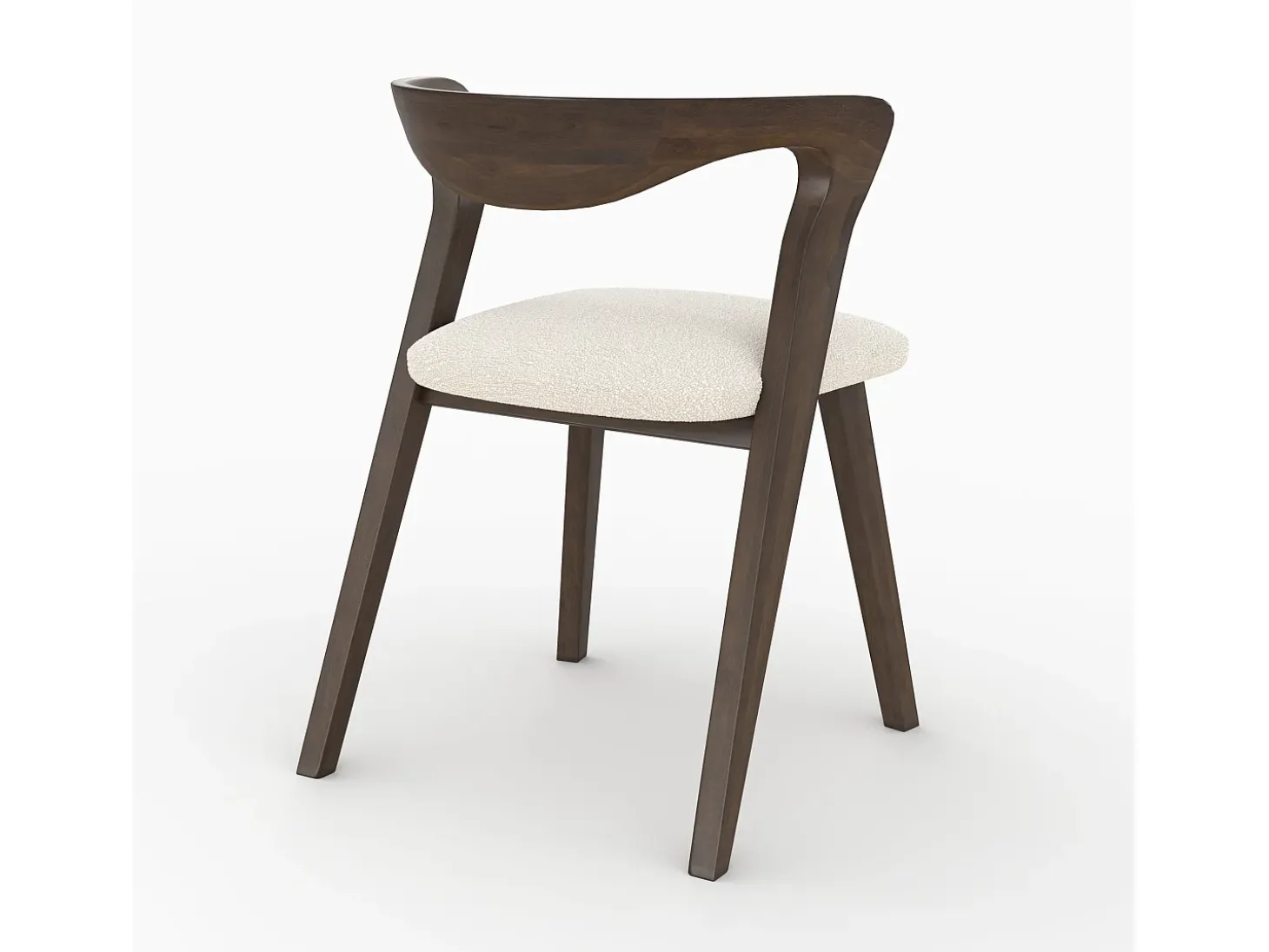Silla de madera de hevea oscura y tejido bouclé crema - Vega