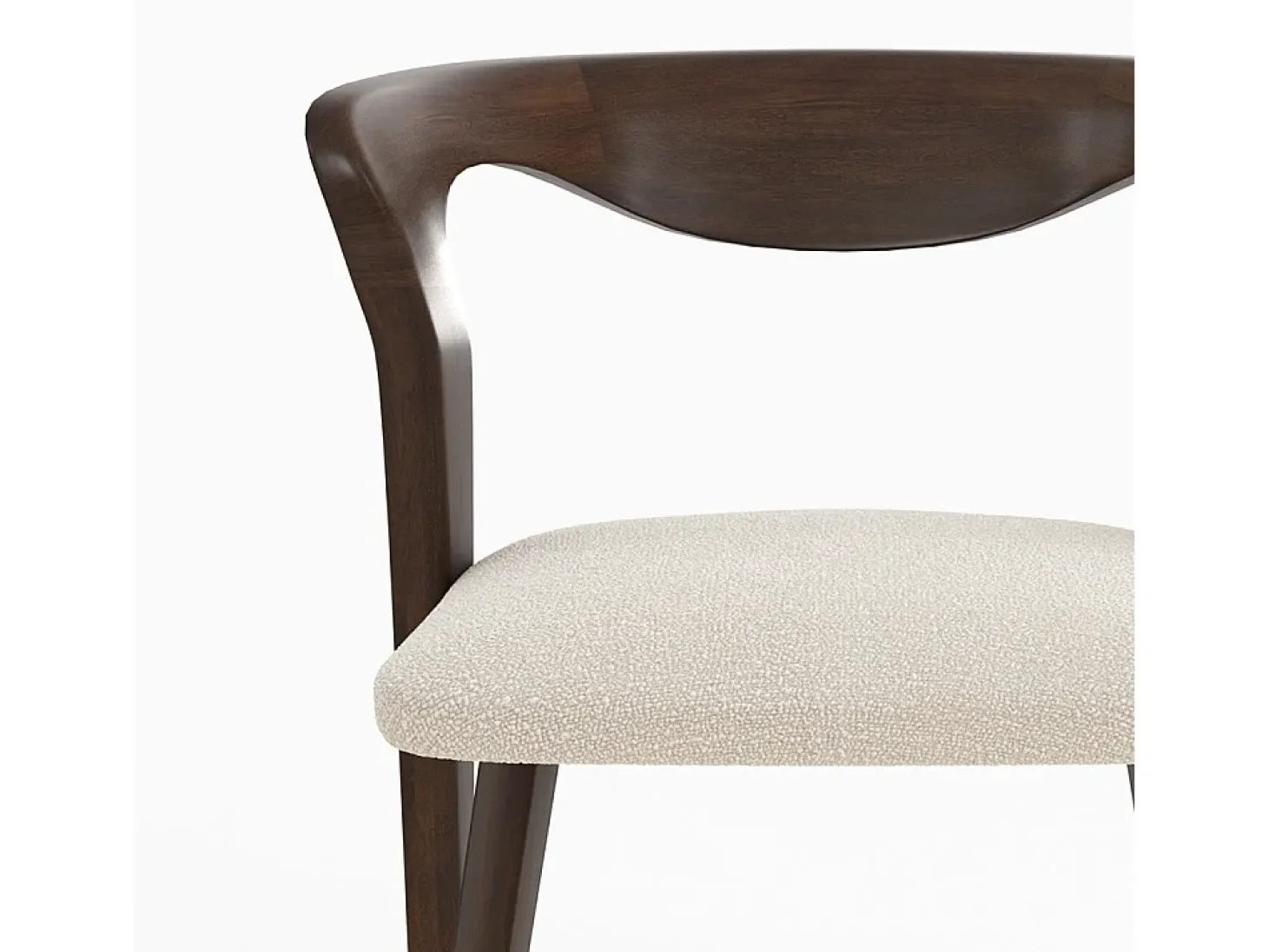 Silla de madera de hevea oscura y tejido bouclé crema - Vega