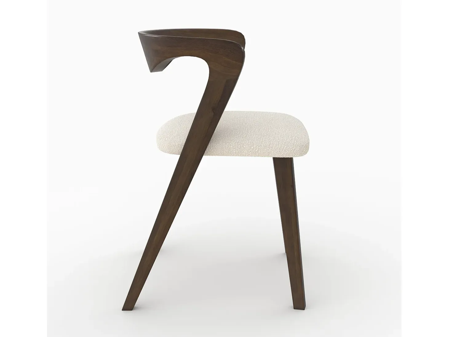 Silla de madera de hevea oscura y tejido bouclé crema - Vega