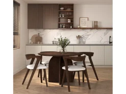 Silla de madera de hevea oscura y tejido bouclé crema - Vega