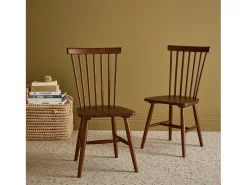 Silla de madera de hevea, set de 2 madera oscura