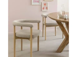 Silla de madera de olmo y tela gris Noham (lote de 2)