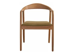Silla de madera de teca maciza y asiento de pana caqui