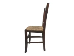 Silla de madera de Venecia con cruz de nogal oscuro y asiento de paja x 6