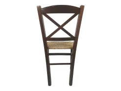 Silla de madera de Venecia con cruz de nogal oscuro y asiento de paja x 6