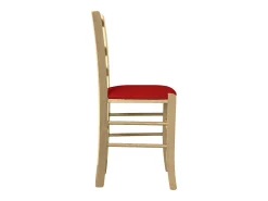 Silla de madera veneciana natural con asiento de piel sintética roja