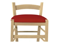 Silla de madera veneciana natural con asiento de piel sintética roja
