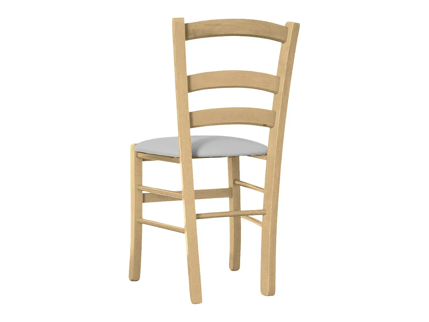 Silla de madera veneciana natural con asiento de piel sintética gris claro