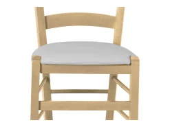 Silla de madera veneciana natural con asiento de piel sintética gris claro