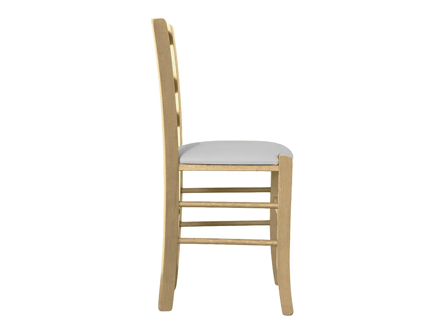 Silla de madera veneciana natural con asiento de piel sintética gris claro