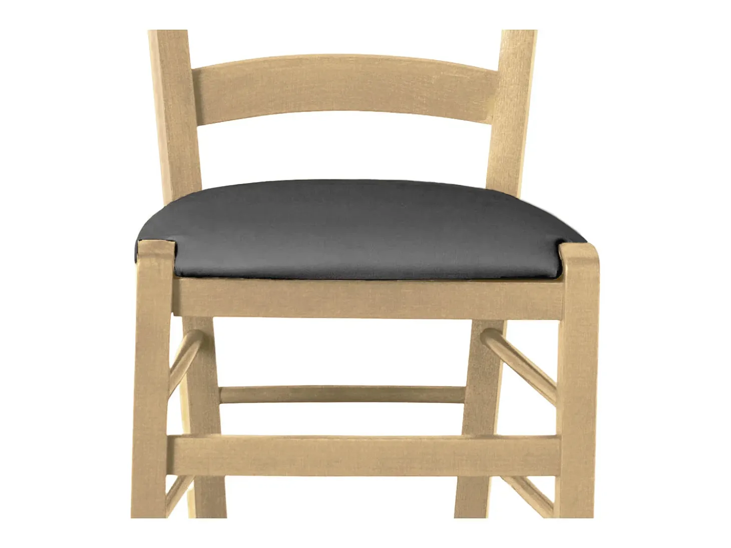 Silla de madera veneciana natural con asiento de piel sintética gris antracita