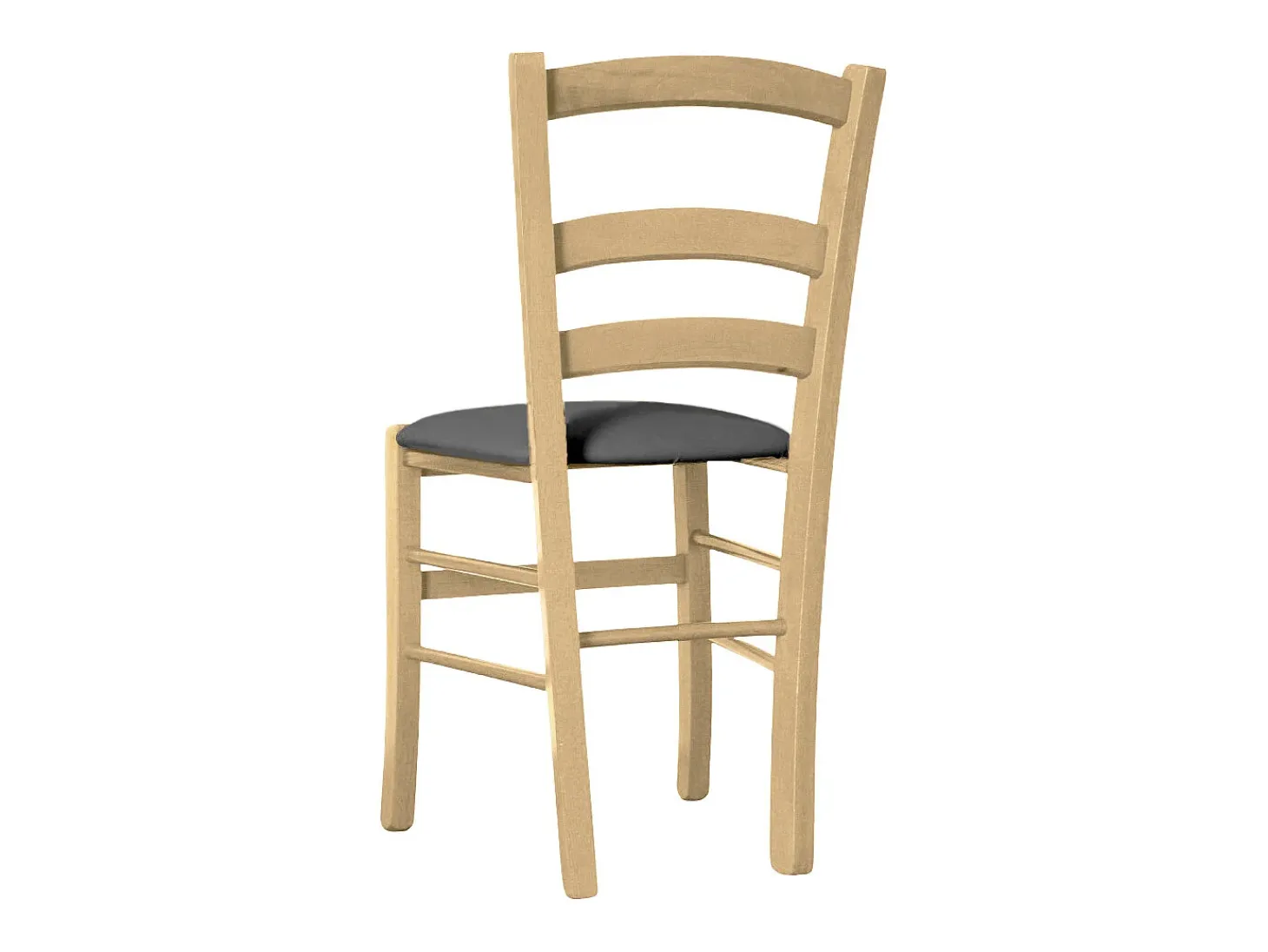 Silla de madera veneciana natural con asiento de piel sintética gris antracita