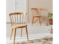 Silla de madera y caña, set de 2 natural
