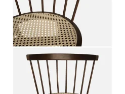 Silla de madera y caña, set de 2 madera oscura