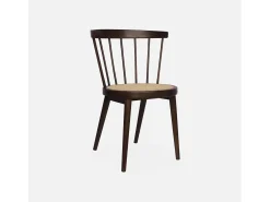 Silla de madera y caña, set de 2 madera oscura