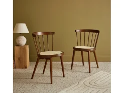 Silla de madera y caña, set de 2 madera oscura