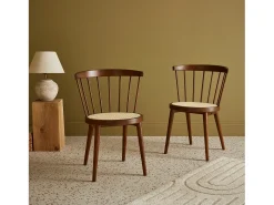 Silla de madera y caña, set de 2 madera oscura