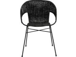 Silla de mimbre y metal Aurélien con reposabrazos negros para un estilo bohemio moderno