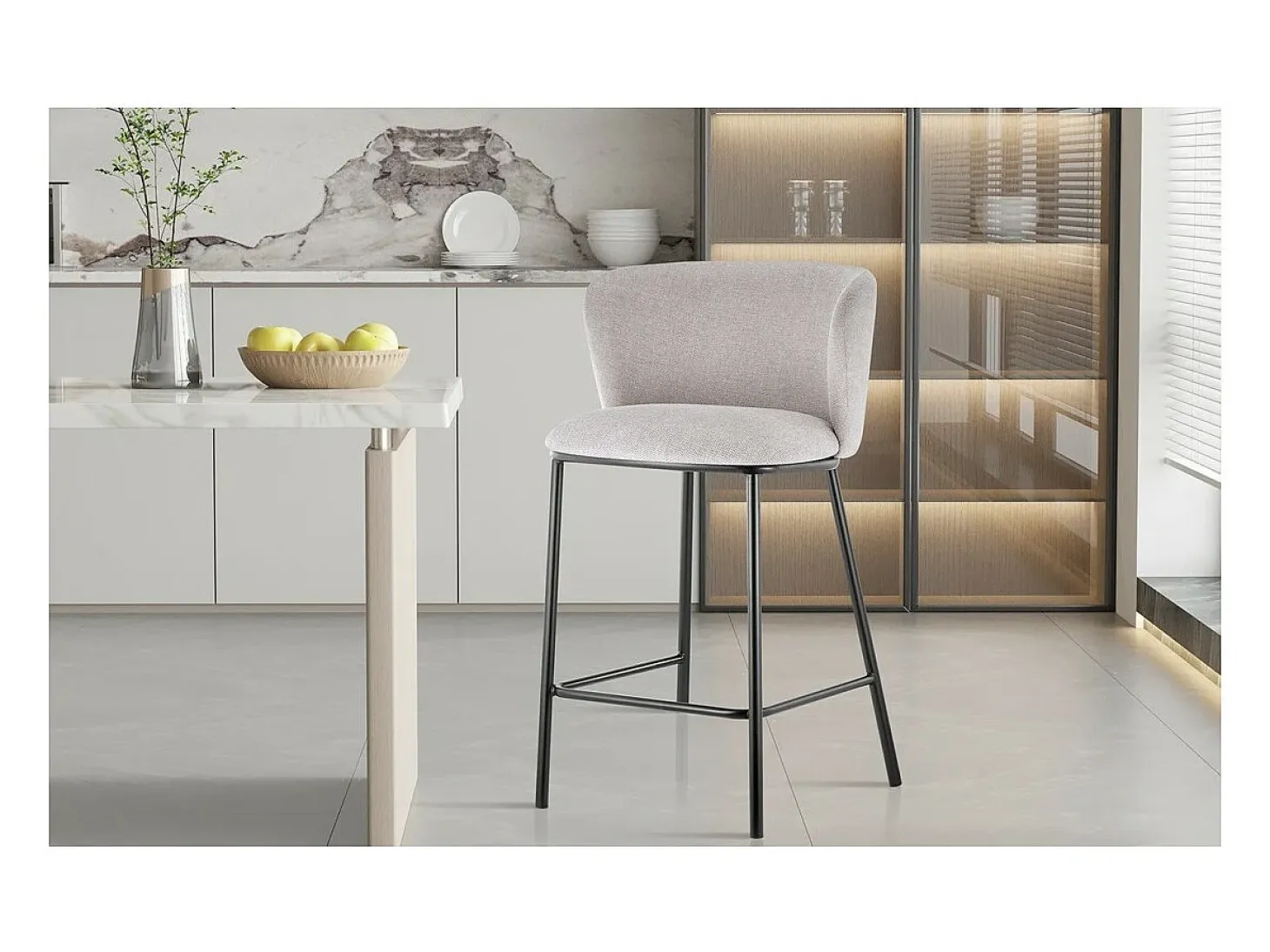 Silla de mostrador 'Arthus' Tela Beige, dimensiones: H88.5 x L53 x P50.5 cm