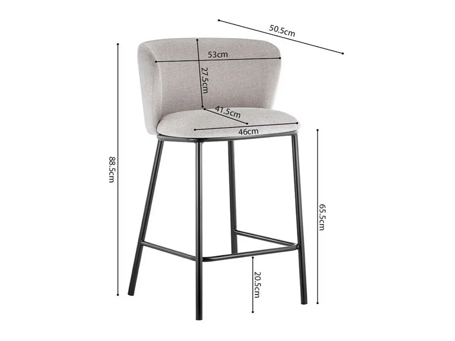 Silla de mostrador 'Arthus' Tela Beige, dimensiones: H88.5 x L53 x P50.5 cm