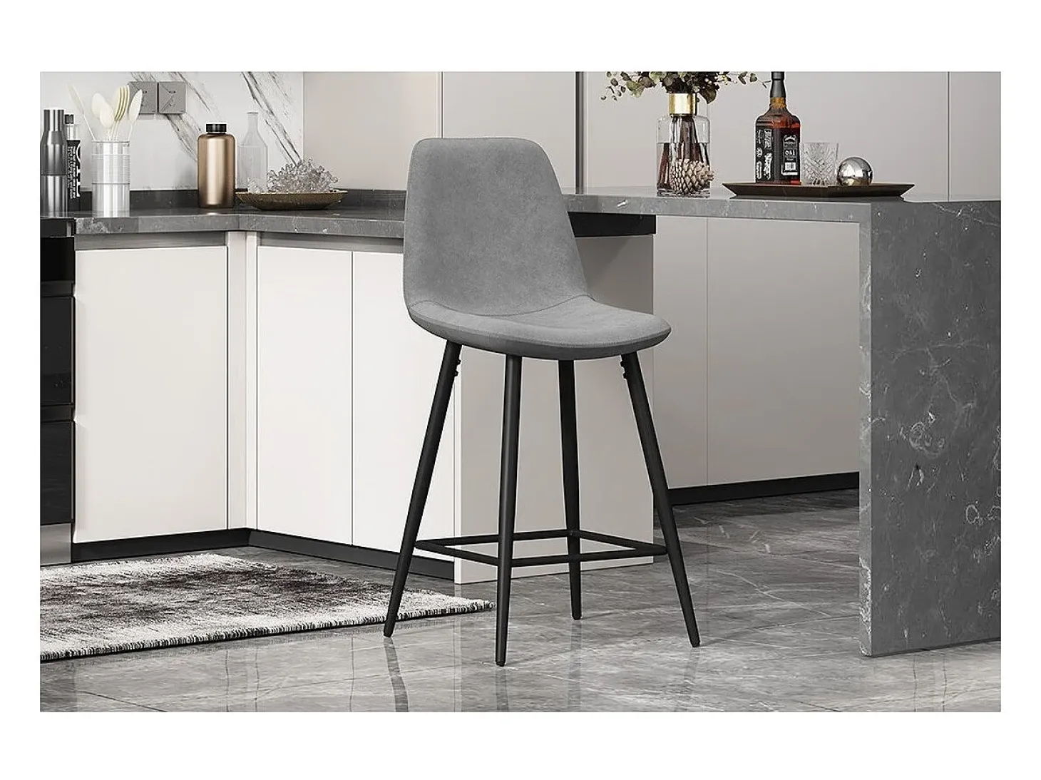 Silla de mostrador de terciopelo BOYLD, color gris