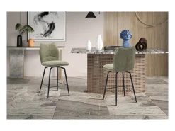 Silla de mostrador giratoria CROFT – Tela beige arena – Patas de metal negro – Altura 103 cm – Estilo diseño/industrial