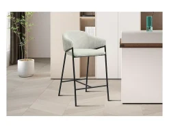 Silla de mostrador IMANY – Terciopelo acanalado gris claro – Con reposabrazos – Patas de metal negro – Estilo diseño/industrial