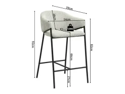 Silla de mostrador IMANY – Terciopelo acanalado gris claro – Con reposabrazos – Patas de metal negro – Estilo diseño/industrial