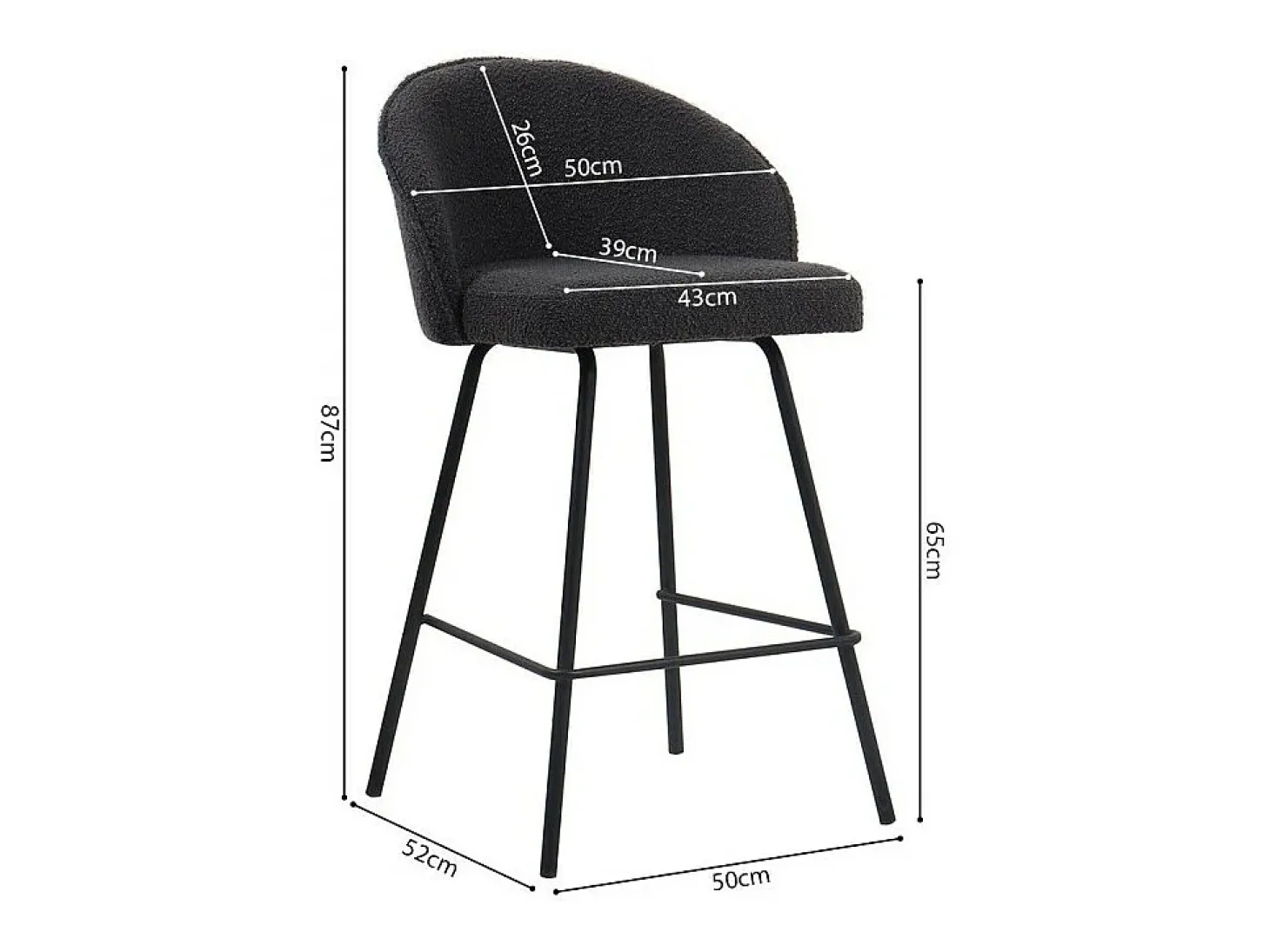 Silla de mostrador 'Juni' Bouclé Gris, dimensiones: H87 x L52 x P51 cm.