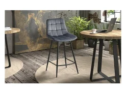 Silla de mostrador JUTE – Terciopelo gris oscuro – Patas metálicas – Altura 95 cm – Estilo contemporáneo