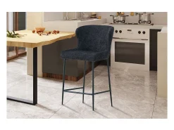 Silla de mostrador LISE – Tela rizada en color gris oscuro – Patas de metal negro – Estilo diseño/industrial