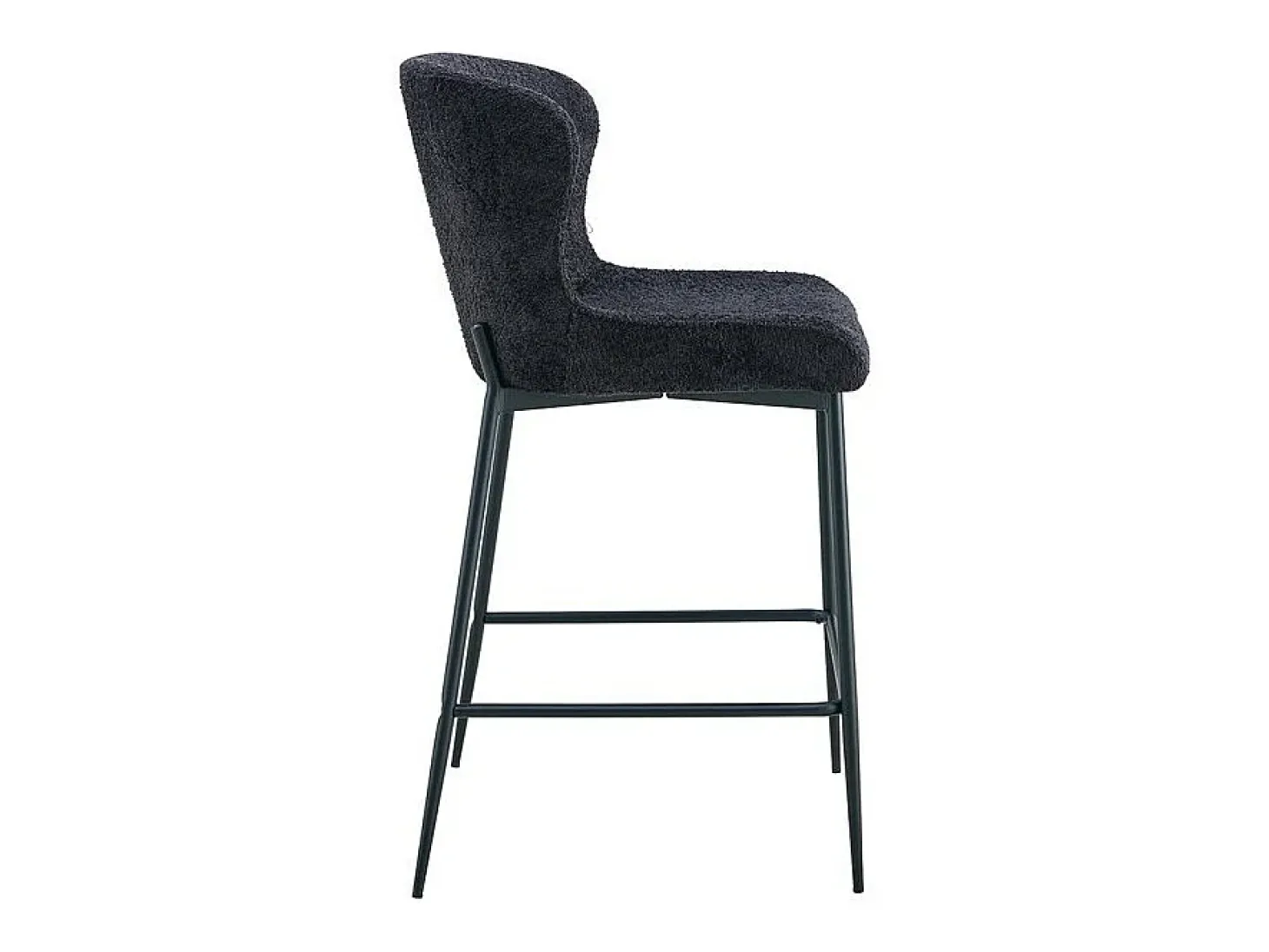 Silla de mostrador LISE – Tela rizada en color gris oscuro – Patas de metal negro – Estilo diseño/industrial