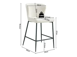 Silla de mostrador LISE – Tela de rizo en color blanco crudo – Patas de metal negro – Estilo diseño/industrial
