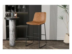 Silla de mostrador MANCO – PU coñac – Patas de metal – Altura 93 cm – Estilo vintage