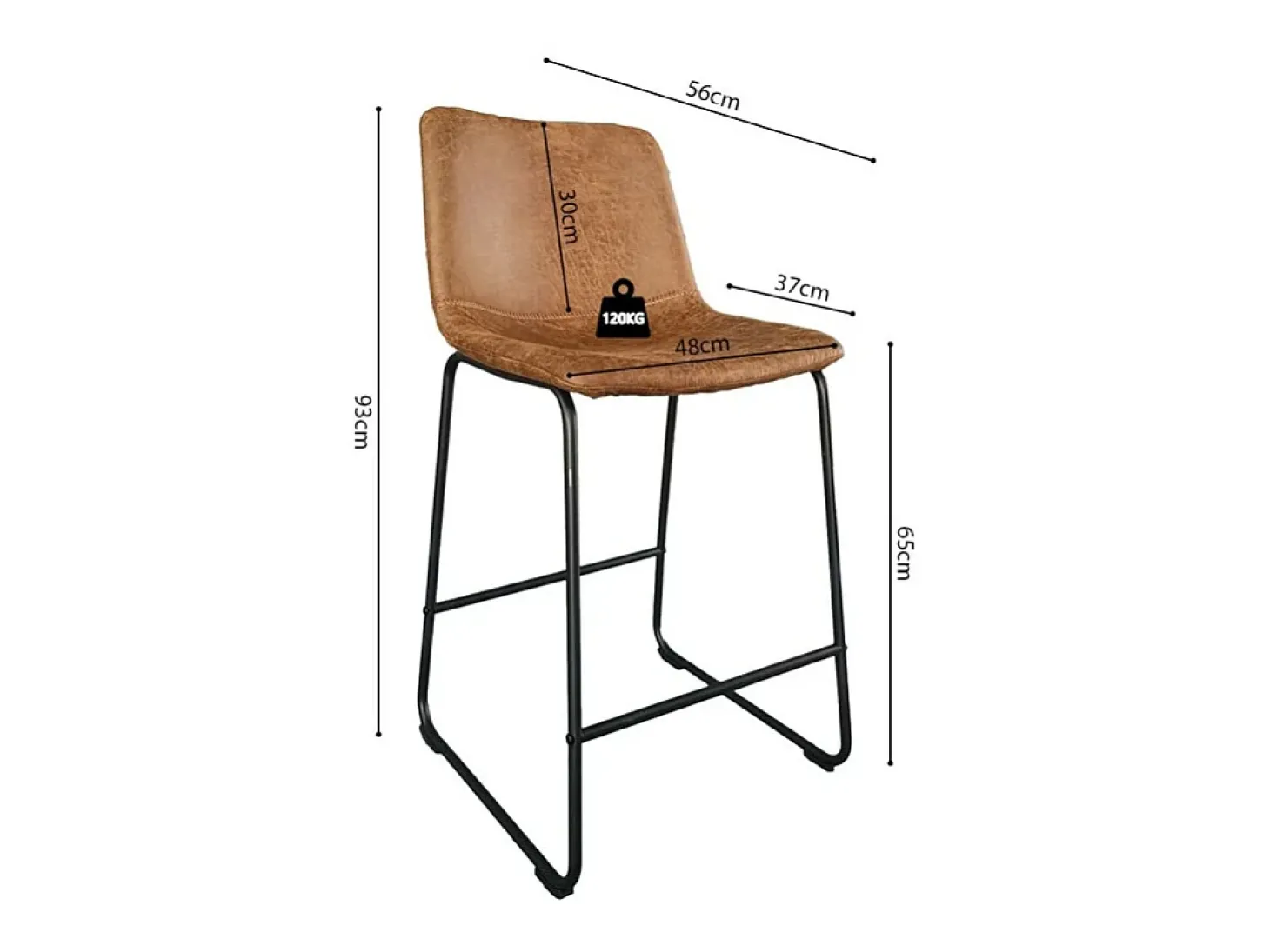 Silla de mostrador MANCO – PU coñac – Patas de metal – Altura 93 cm – Estilo vintage