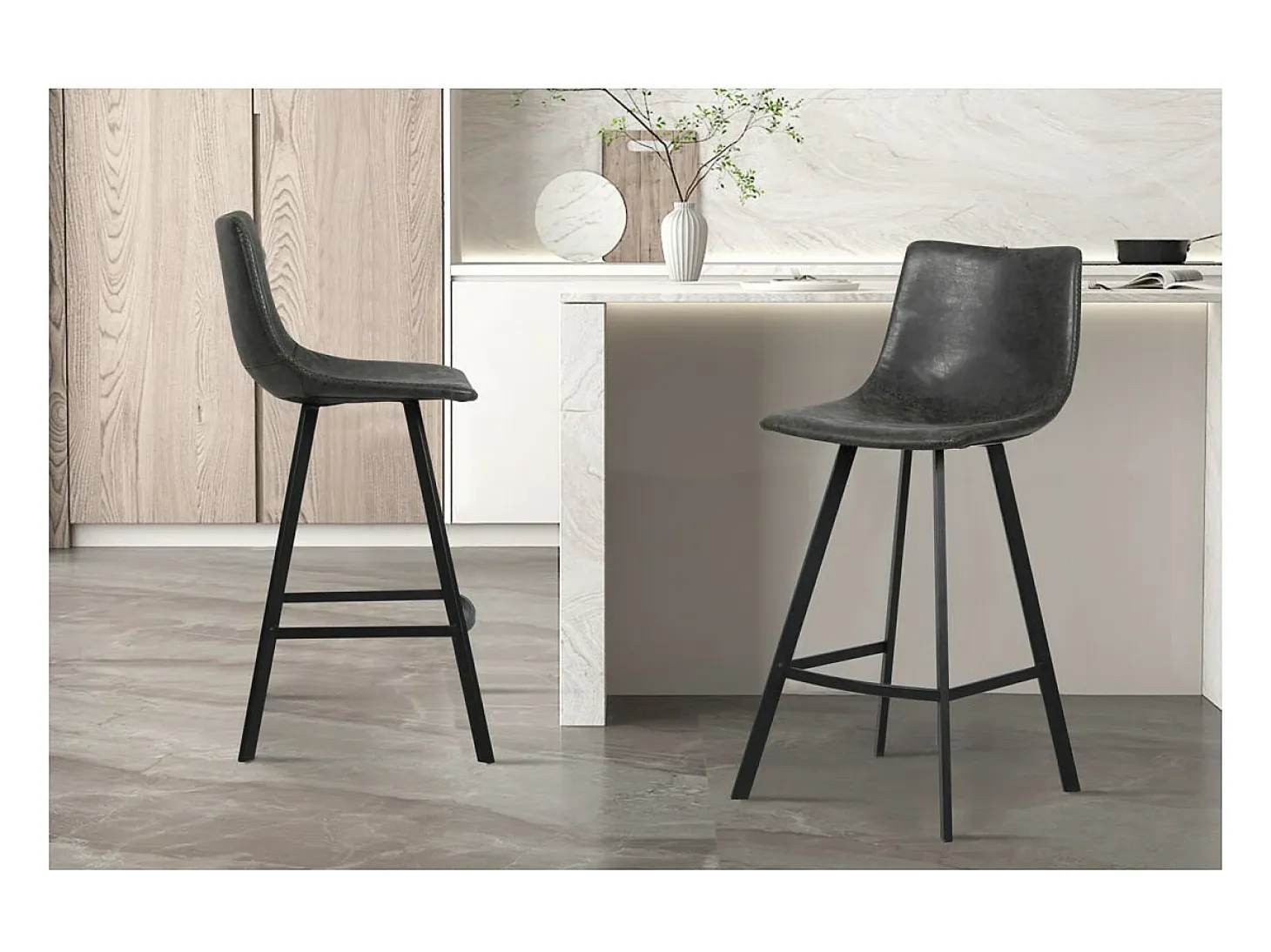 Silla de mostrador OZON - PU negro - Patas de metal - Altura 98 cm - Estilo industrial