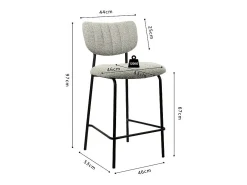 Silla de mostrador VENTURA – Tela gris claro – Patas de metal negro – Altura 97 cm – Estilo diseño/industrial