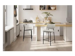 Silla de mostrador VENTURA – Tela gris claro – Patas de metal negro – Altura 97 cm – Estilo diseño/industrial
