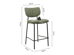 Silla de mostrador VENTURA – Tela verde salvia – Patas de metal negro – Altura 97 cm – Estilo diseño/industrial