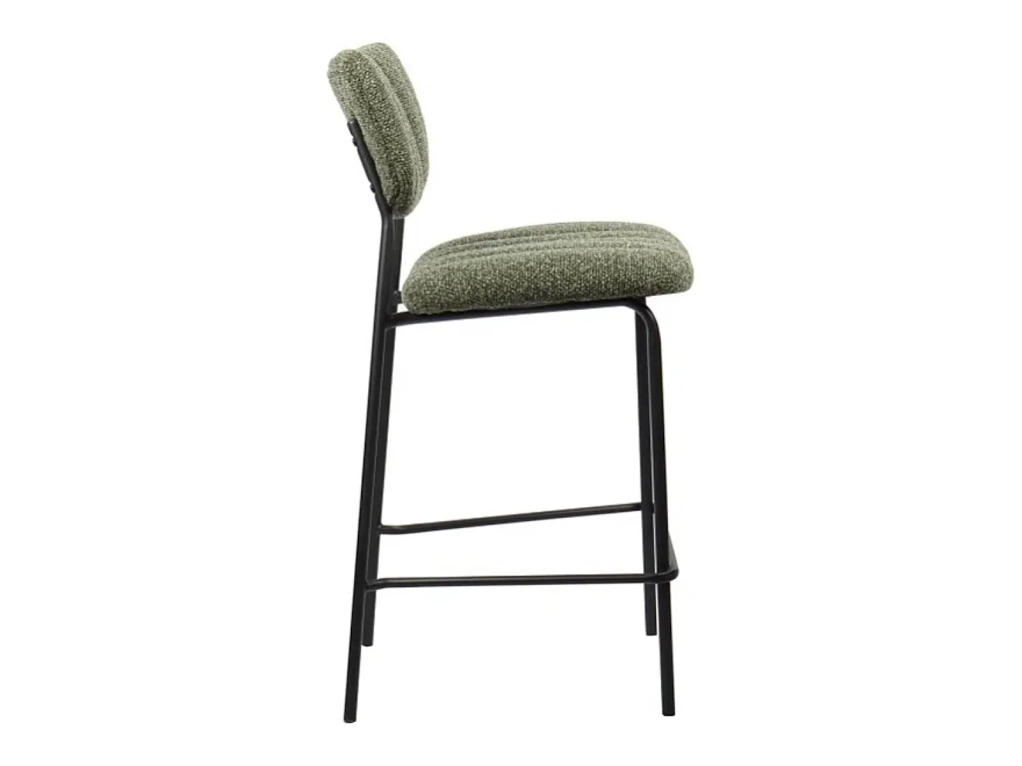 Silla de mostrador VENTURA – Tela verde salvia – Patas de metal negro – Altura 97 cm – Estilo diseño/industrial
