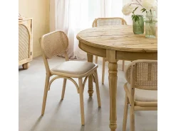 Silla de olmo claro y mimbre Luzian (lote de 2)