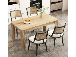Silla de ratán con asiento de PU, diseño moderno, color negro (60x59x49 cm)