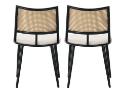 Silla de ratán con asiento de PU, diseño moderno, color negro (60x59x49 cm)
