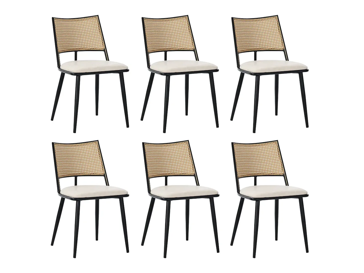 Silla de ratán con asiento de PU, diseño moderno, color negro (60x59x49 cm)