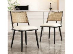 Silla de ratán con asiento de PU, diseño moderno, color negro (60x59x49 cm)