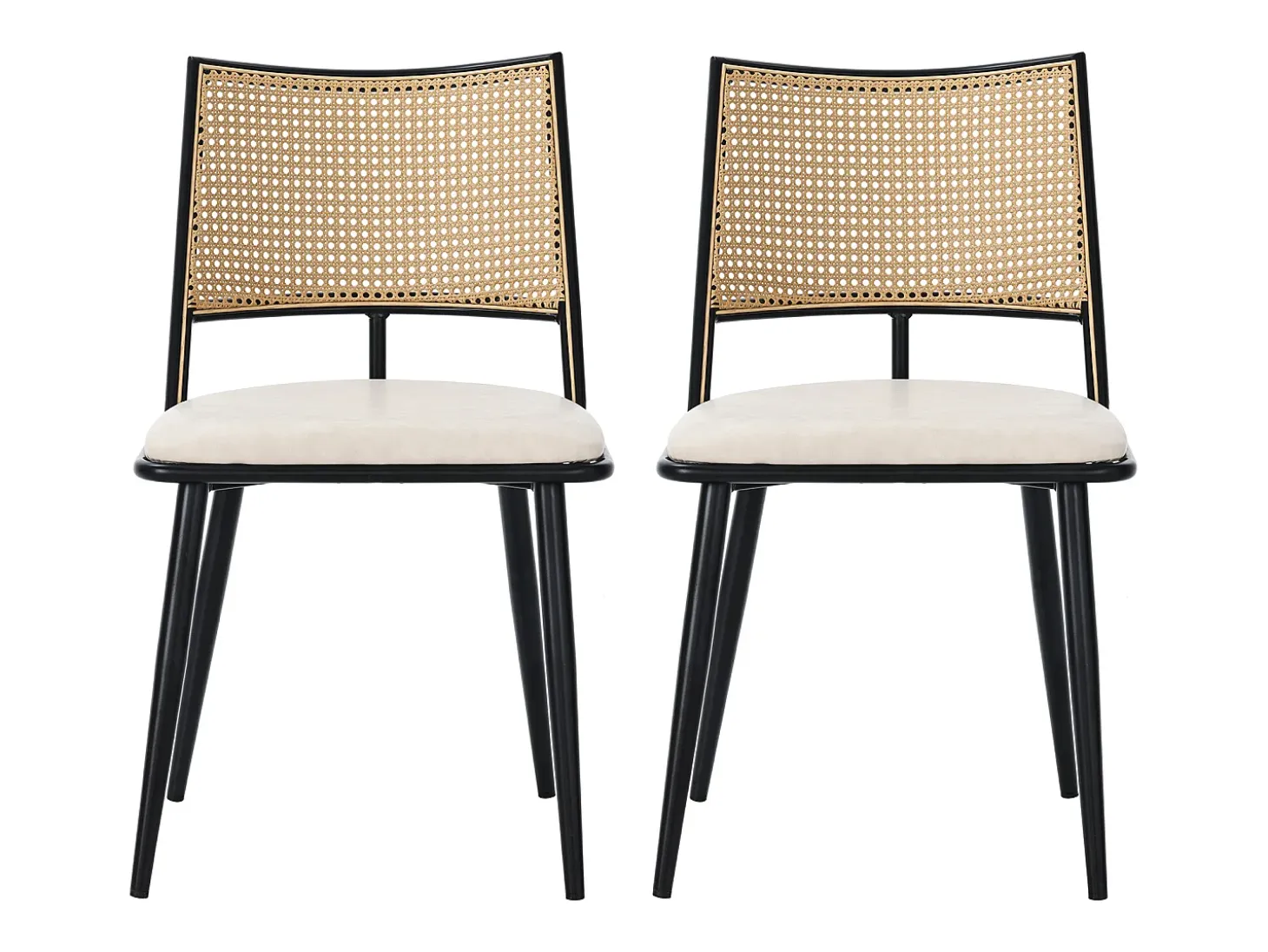 Silla de ratán con asiento de PU, diseño moderno, color negro (60x59x49 cm)