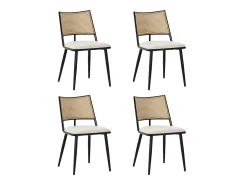 Silla de ratán con asiento de PU, diseño moderno, color negro (60x59x49 cm)