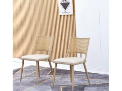 Silla de ratán con respaldo de PU, diseño moderno, beige (60x59x49 cm)