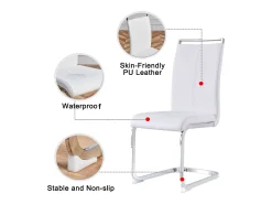 Silla de respaldo alto en polipiel sintética y terciopelo, estructura de metal cromado, juego de 4, color blanco (97 x 51 x 47 cm)
