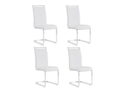 Silla de respaldo alto en polipiel sintética y terciopelo, estructura de metal cromado, juego de 4, color blanco (97 x 51 x 47 cm)
